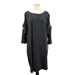 Avenue Women's Plus 22/24 Black Keyhole Long Sleeve Tunic Top‎ Floral Gothic NWT